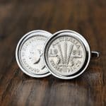 Pair of 1951 Australian threepence cufflinks in silver bezels, King George VI and wheat-ears sides shown