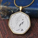 1976 Fifty Pence Coin Necklace, 50th Birthday Gift- Gold
