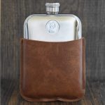 1976 Five Pence Hip Flask, 50th Birthday Gift- Brown Leather