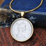 1976 Five Pence Necklace, 50th Birthday Gift- Gold