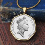 1986 Fifty Pence Coin Necklace, 40th Birthday Gift- Gold