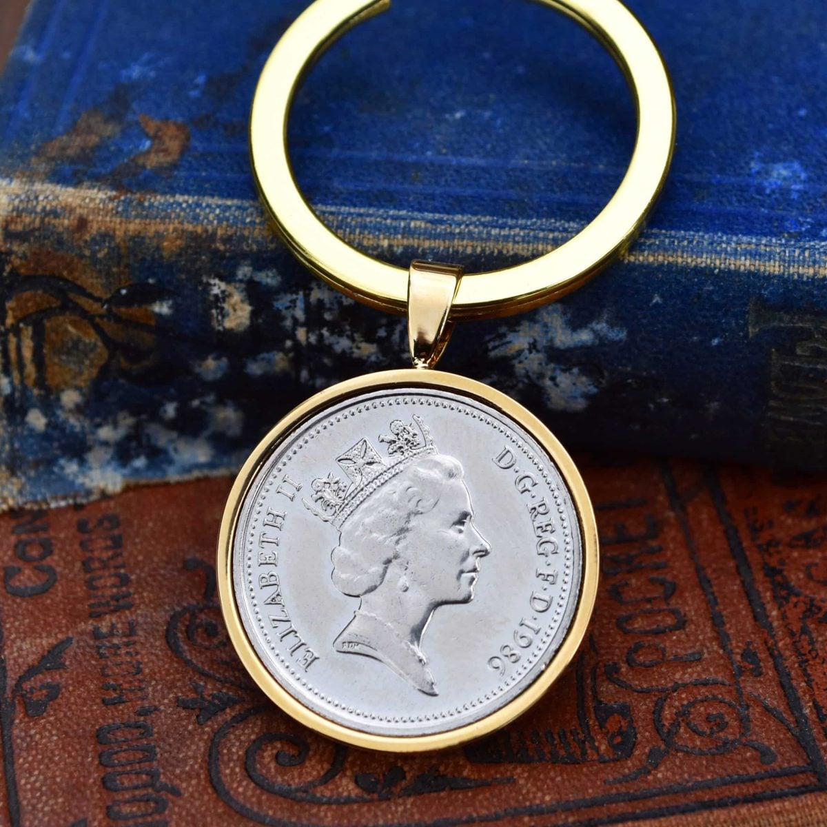 1986 Five Pence Keyring, 40th Birthday Gift- Gold