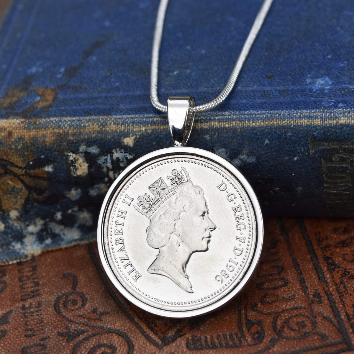 1986 Five Pence Necklace, 40th Birthday Gift- Silver