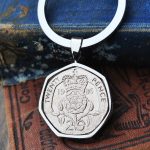 1986 Twenty Pence Coin Keyring, 40th Birthday Gift- Silver