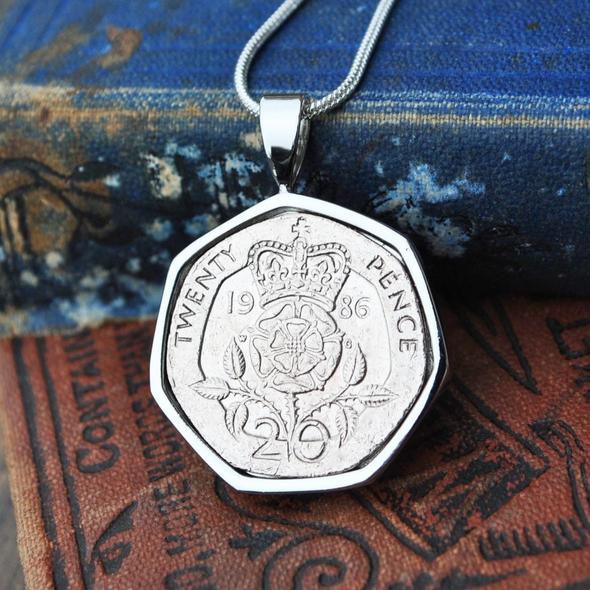 1986 Twenty Pence Coin Necklace, 40th Birthday Gift- Silver