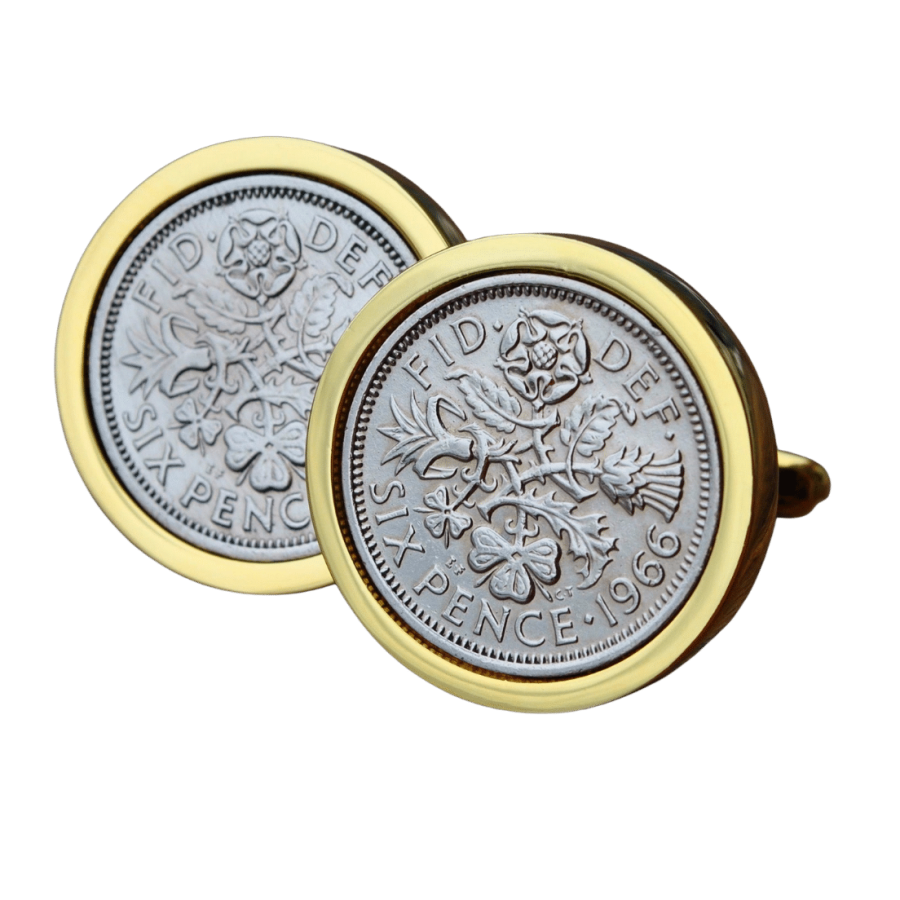 1966 Sixpence Coin Cufflinks - Gold Transparent