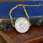 1939 Australian Shilling Coin Bracelet, 87th Birthday Gift- Gold