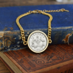 1942 Australian Sixpence Coin Bracelet, 84th Birthday Gift- Gold