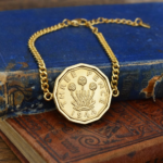 1944 Threepence Coin Bracelet, 82nd Birthday Gift- Gold