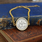 1951 Australian Sixpence Coin Bracelet, 75th Birthday Gift- Gold