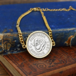 1953 Australian Shilling Coin Bracelet, 73rd Birthday Gift- Gold