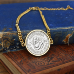 1954 Australian Shilling Coin Bracelet, 72nd Birthday Gift- Gold