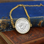 1956 Australian Shilling Coin Bracelet, 70th Birthday Gift- Gold