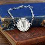 1957 Lucky Irish Sixpence Coin Bracelet, 69th Birthday Gift- Silver