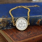 1958 Australian Sixpence Coin Bracelet, 68th Birthday Gift- Gold