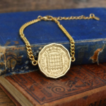 1960 Threepence Coin Bracelet, 66th Birthday Gift- Gold