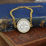 1961 Australian Sixpence Coin Bracelet, 65th Birthday Gift- Gold