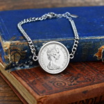 1977 Old Five Pence Coin Bracelet, 49th Birthday Gift- Silver