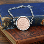 1989 Canadian Penny Coin Bracelet, 37th Birthday Gift- Silver