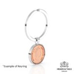 1987 Australian coin in a silver bezel keyring on a split ring, shown at an angle