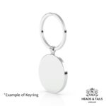 Back of a round coin keyring, plain polished silver disc hanging from a split ring