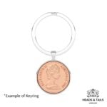 1966 Australian coin showing Elizabeth II facing right, set in a silver bezel keyring on a white background
