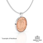 1988 Australian copper coin in a silver bezel on a snake chain, Queen's head, angled view