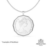 1977 Australian fifty cent coin, twelve-sided with Elizabeth II portrait, in a silver bezel on a snake chain