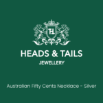 Dark green Heads & Tails Jewellery placeholder card with the lion crest logo and the words Australian Fifty Cents Necklace - Silver