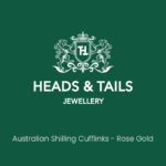 Dark green Heads and Tails Jewellery placeholder card reading Australian Shilling Cufflinks - Rose Gold
