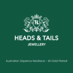 Dark green Heads & Tails Jewellery placeholder card with the lion crest logo and the words Australian Sixpence Necklace - All Gold Plated