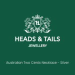 Dark green Heads and Tails Jewellery placeholder graphic, crest and shop name above the words Australian Two Cents Necklace - Silver