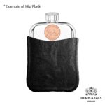 1943 Lucky Australian One Penny Coin Hip Flask - Black Leather - Image 4