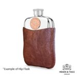 1943 Lucky Australian One Penny Coin Hip Flask - Brown Leather - Image 5