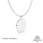 Back of a plain polished silver disc pendant with bail, hanging from a silver snake chain