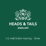 Dark green Heads and Tails Jewellery placeholder graphic, crest and shop name above the words U.S. Half Dollar Keyring - Silver