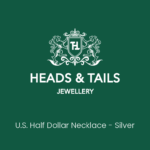 Dark green Heads and Tails Jewellery placeholder graphic, crest and shop name above the words U.S. Half Dollar Necklace - Silver
