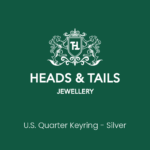 Dark green Heads and Tails Jewellery placeholder card reading U.S. Quarter Keyring - Silver
